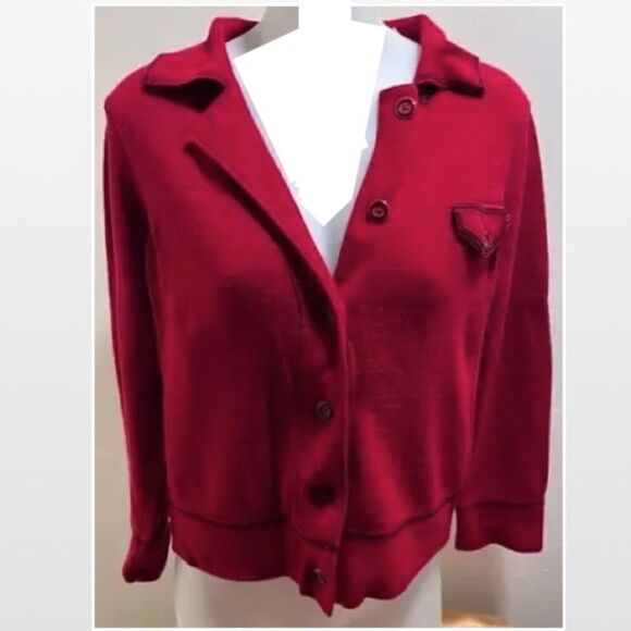 New Emma James Sweater Women's Red X-large Button Down  - Picture 3 of 16